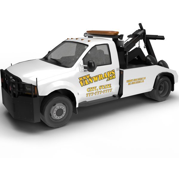 image of tow truck vinyl graphic product with logo mc and dot numbers