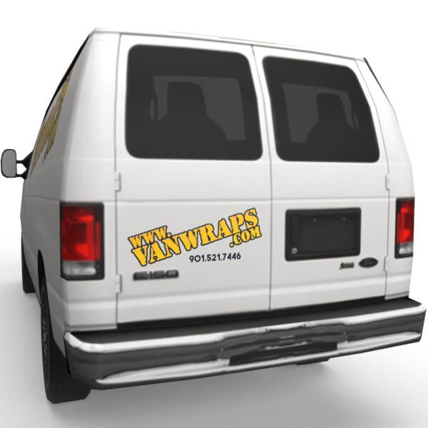 image of logo on rear door of van